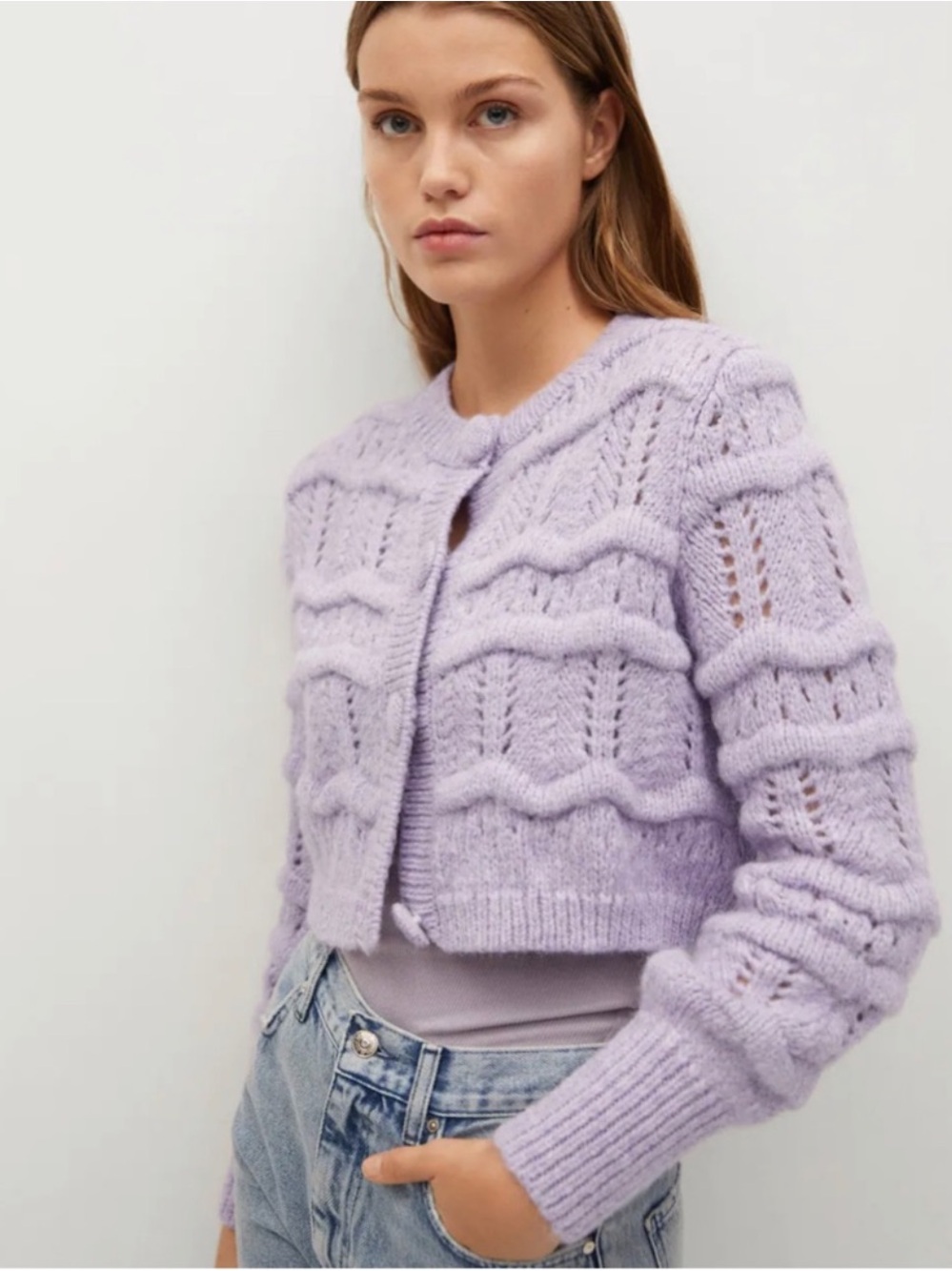 NWOT MANGO Lavender Cropped Cardigan Sweater